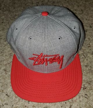 Vintage Rare Red Gray Stussy Cap Snapback Hat Skater Brand 90s Y2k 2000s
