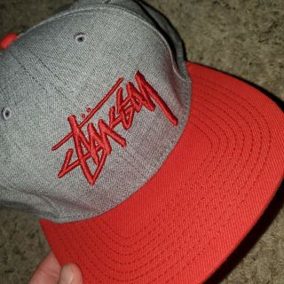 Vintage Rare Red Gray Stussy Cap Snapback Hat Skater Brand 90s Y2K 2000S 2
