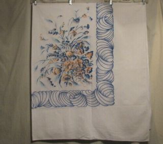 Rare 1950’s Vintage Cotton Print Tablecloth - Extra Long Size - 84” X 72”