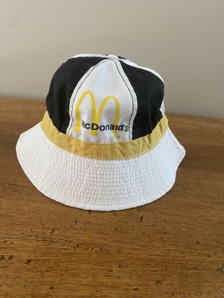 Vintage 1970s Mcdonalds Employee Bucket Hat White Yellow Blue Rare