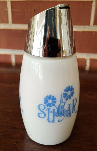 Vintage Gemco 5 Milk Glass Sugar Dispenser Blue Cornflower Rare Version