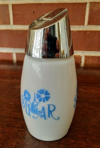 Vintage Gemco 5 Milk Glass Sugar Dispenser Blue Cornflower Rare Version 2