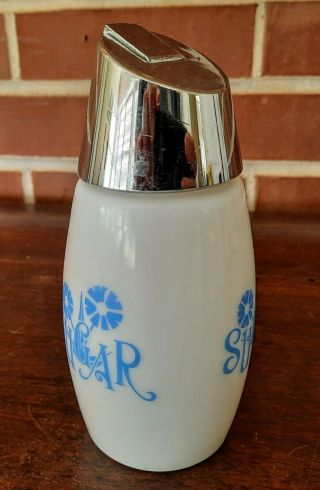 Vintage Gemco 5 Milk Glass Sugar Dispenser Blue Cornflower Rare Version 3