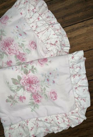 Rare Simply Shabby Chic Misty Rose Ruffled Pink Floral 2 Standard Pillow Shams