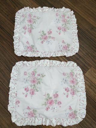 RARE Simply Shabby Chic MISTY ROSE Ruffled Pink Floral 2 Standard Pillow Shams 2