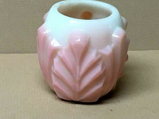 Antique Glass Toothpick Holder - Leaf,  Panel In Opaque White W/blush Leaves - Rare