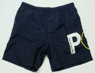 Rare Vintage Polo Sport Ralph Lauren Spell Out P 3 Swimming Trunks 90s Navy Xl