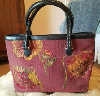 Brighton Handbag Purse Tote Shopper Bag Floral Tapestry & Leather - Rare - Exc.