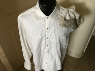 Robert Graham Rare 10th Ann.  White/silver Embrodered Flip Cuff Spt Shirt Xl/mint
