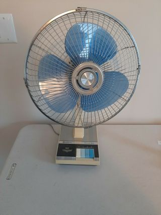 Vintage Sanyo Dynamic Wide Blue Mid Century Oscillating 12 " Fan 3 Speed Rare