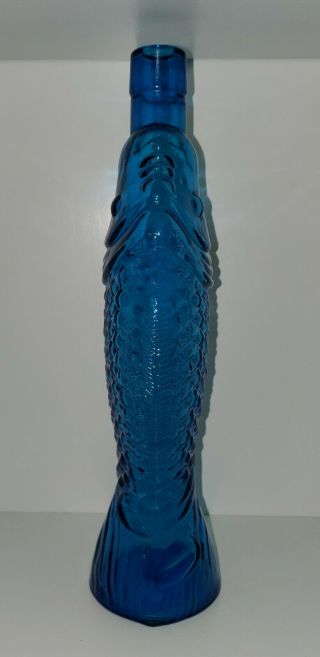 VINTAGE 13” Tall Rare Cobalt Blue Glass Fish Shaped Wine Bottle Decanter 2