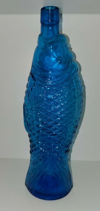 VINTAGE 13” Tall Rare Cobalt Blue Glass Fish Shaped Wine Bottle Decanter 3