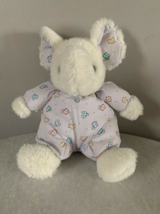 Carters Vintage Elephant Plush Stuffed Animal Baby Toy Rattle White Lovey Rare