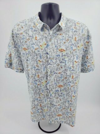 Tommy Bahama Day At The Beach Print Button Up Shirt Cotton Size Men 