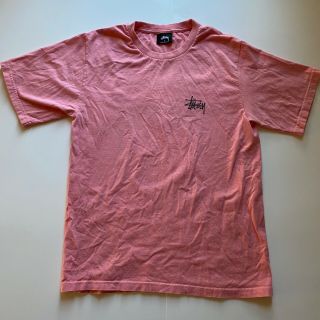 Vintage Stussy Mens T Shirt Size Small Pink With Black Writing Rare