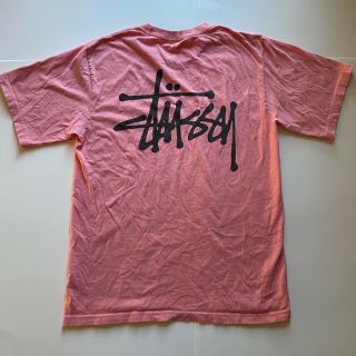 Vintage Stussy Mens T Shirt Size Small Pink With Black Writing Rare 2