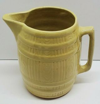 Antique Vtg Barrel Shaped Ceramic Beer Pitcher Collectible Barware Man Cave Rare