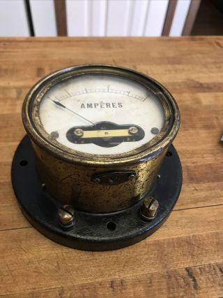 Vintage Brass Nullpunkt Amperes Meter 0 - 3.  Industrial Steampunk Factory.  Rare.