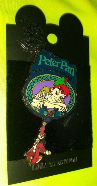 Wdw Walt Disney World Peter Pan 50th Anniversary Captain Hook Dangle Pin Rare Le