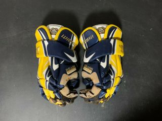 Euc Warrior Lacrosse Brass Monkey Custom 13 " Blue & Yellow Gloves Rare