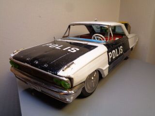 Ichiko Japan Vintage Tinplate 1964 Ford Galaxie 500 Polis Police Car Very Rare