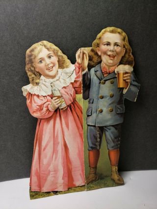 Rare Vintage Hires Rootbeer Diecut Advertising Victorian Boy And Girl
