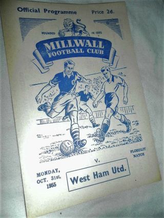 Rare 1955 Friendly Millwall V West Ham United