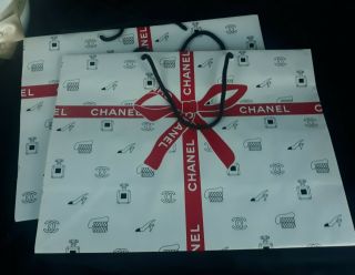 2 Vtg Authentic Chanel Empty Shopping / Gift Bags 14 X 10.  75 " 1988 Designer Rare