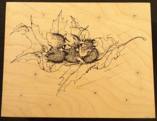 Stampa Rosa House Mouse Fall Floating On A Leaf [4.  5x3.  5] Rubber Stamp Rare