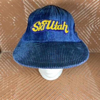 Vintage Ski Utah Blue Corduroy Snapback Hat Cap Retro Rare Limited Made In Usa