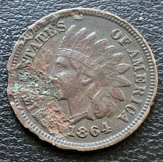 1864 With L Indian Head Cent Rare Key Date - Mid Grade One Penny 8765