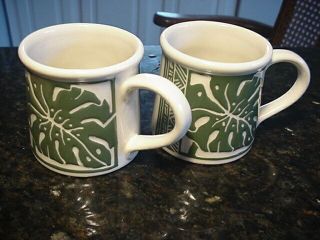 Rare 1 One Cup Mug By Lee Hawaii 3 - D Green Leaf On Cream Cream Pottery