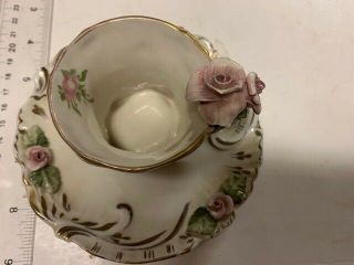 Rare Old Flower On Top Footed Demitasse Cup & Saucer