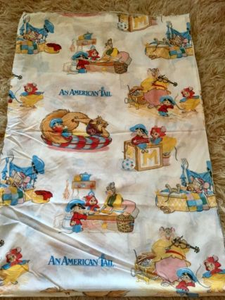 Vtg.  1986 An American Tail Fievel Goes West Flat Bed Sheet Fabric 64”x 94”rare