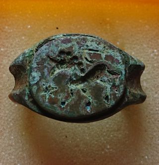 Rare Ancient Roman Bronze Stamp Ring 200 - 300 Ad.