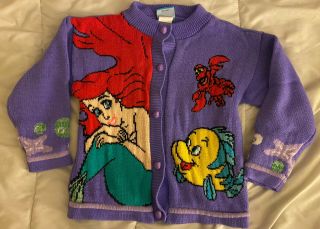 Vintage Rare Disney The Little Mermaid Girls Sweater Cardigan Size Large 7/8