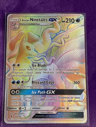 Alolan Ninetales Gx Rainbow Secret Rare Pokemon Card,  Sun & Moon 150/145 Nm