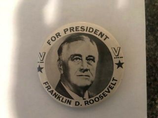 Vintage 1944 Franklin D.  Roosevelt For President Campaign Pinback 2.  5 " Rare