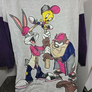 Vtg Rare Taz Bugs Tweedy Looney Tunes Baseball Jersey Xl 90s Hip Hop Tee Shirt