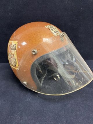 Cool 1970 Retro Throwback Yoder 600s Motorcycle Helmet Rare Color W/ Face Guard