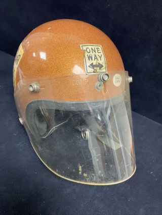 COOL 1970 RETRO THROWBACK YODER 600s MOTORCYCLE HELMET RARE COLOR W/ FACE GUARD 2