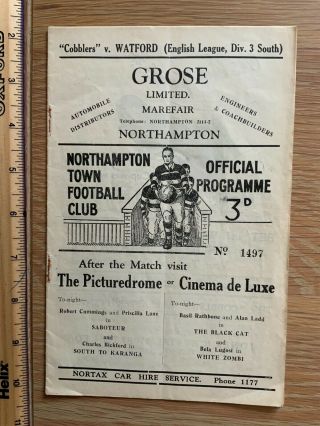 Rare Northampton Town V Watford Programme 1948/49
