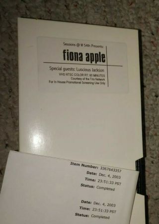 Fiona Apple Vhs Very Rare Promo Tape W 54th Sessions,  Luscious Jackson