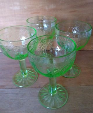 Four Rare Vintage Green Cameo (ballerina) Wine Glasses Hocking Estate Nr