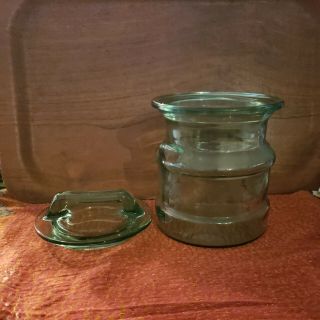 Vintage Green Glass Milk Jug Can Cookie Jar Rare 7” Tall Pet Treats Storage