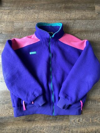 Vintage Color Block Zip Up Fleece Columbia Jacket Womens Xl Made In The Usa Rare