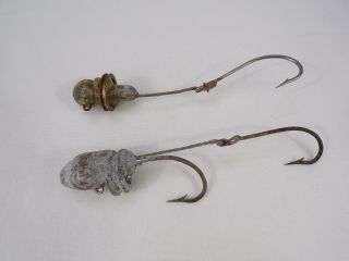 Two Vintage Eel Skin Rigs Lead Heads 3 Oz 5 - 1/2 " Tandem Hooks & 2 Oz 5 " Rare