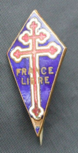 Ww2 French Forces Lapel Badge,  France Libre Cross Of Lorraine Rare
