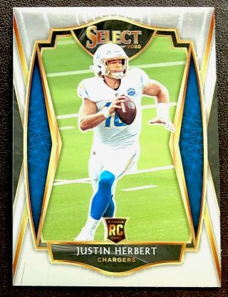 2020 Panini Select Justin Herbert Premier Level Rc Rookie Card Chargers Rare