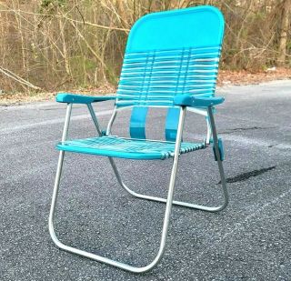 Vintage Blue And Clear Vinyl Tube Plastic Aluminum Folding Lawn Chair Euc Rare